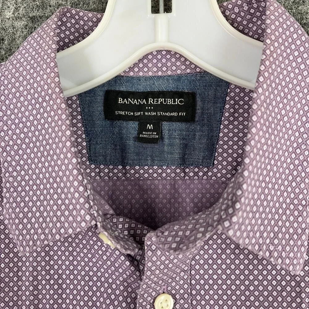 Banana Republic Mens Standard Fit Dress Shirt Medium Purple Stretch‎ Soft Wash